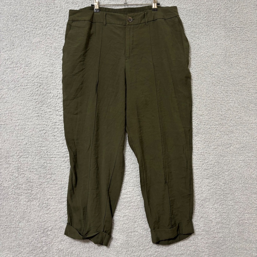 Work Casual Olive Ankle Pants Relaxed Comfortable Plus Size 18 High Rise Cuffed‎
